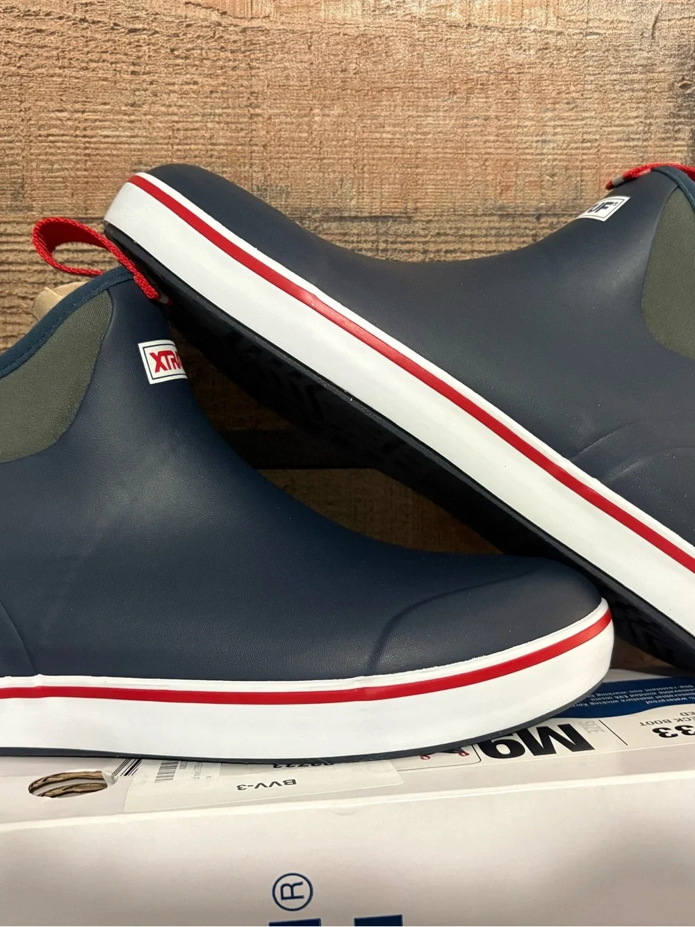Xtra Tough Navy Rain Slip-On Boots with Red Trim